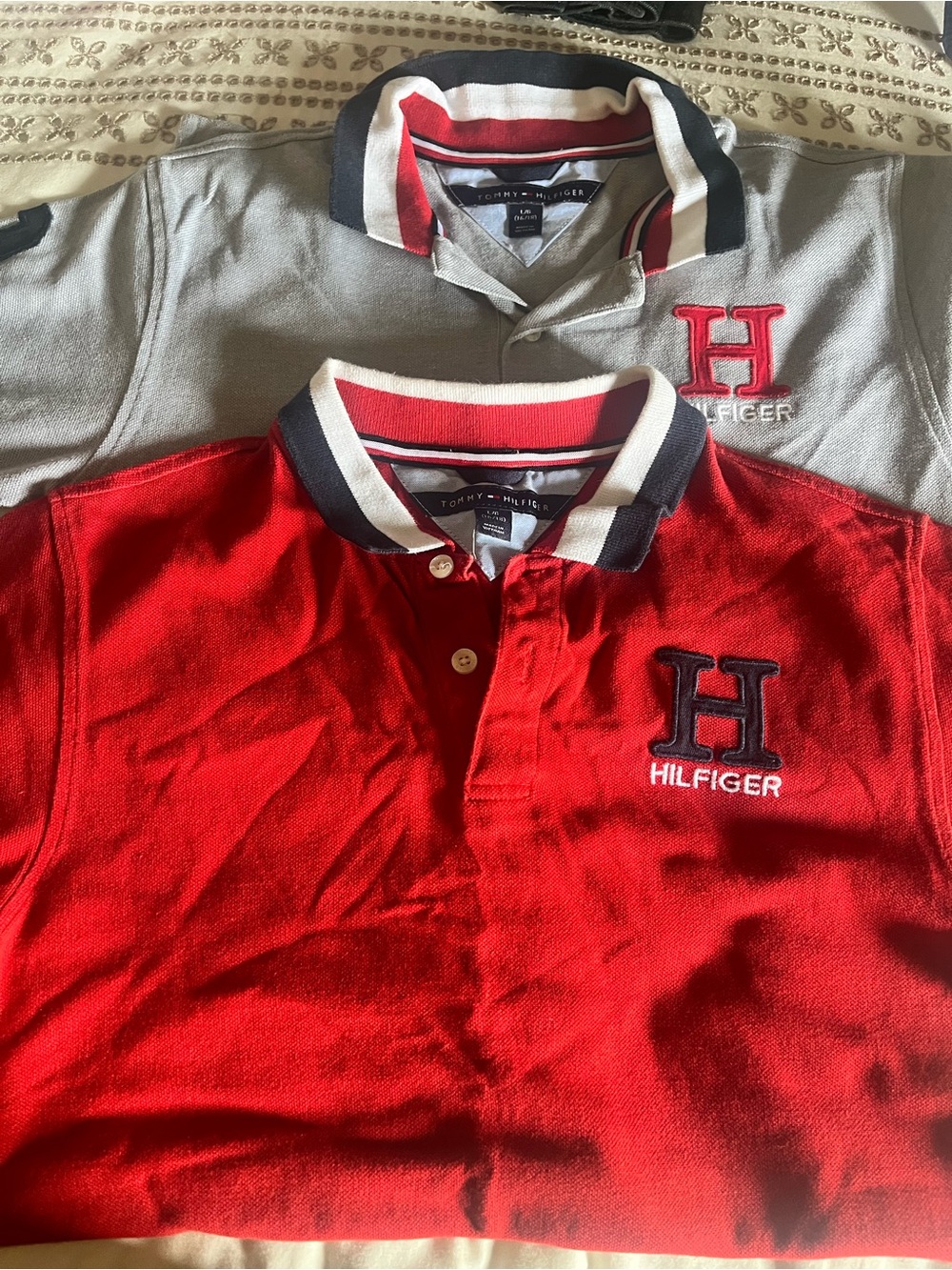 Tommy Hilfiger Kids Red and Gray Polo Duo with Contrast Collars